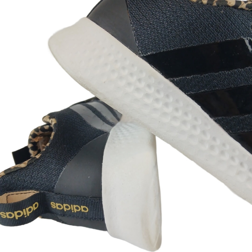 Adidas 7.5 Black White Cheetah Sneakers Trim Running Cloudfoam Super Puremotion - Picture 5 of 15